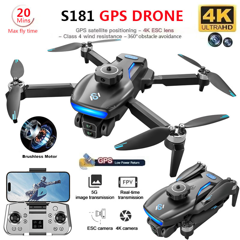 Drone Camera Wide Angle - S181 GPS Дрон 4K профессиональная HD
